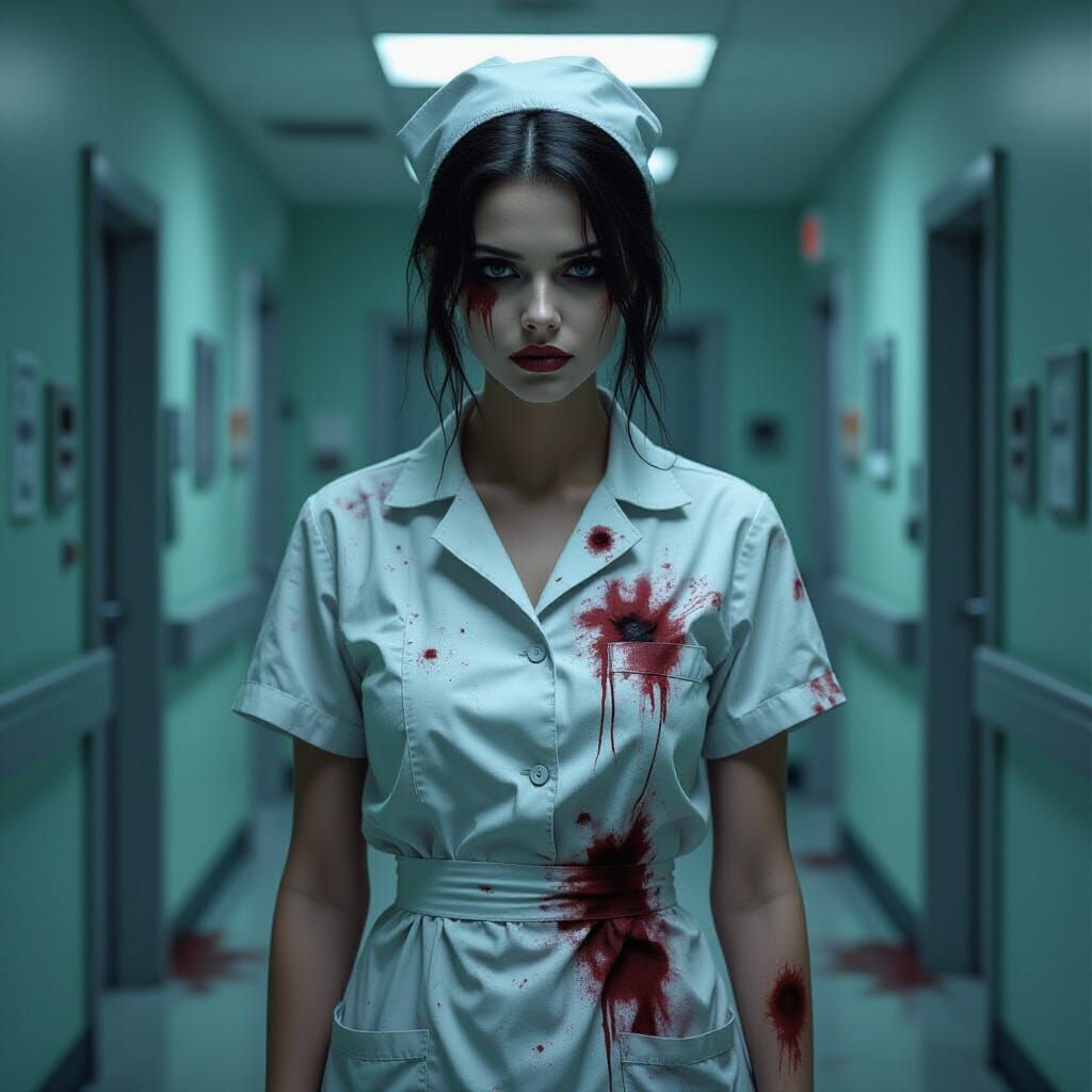 Undead Nurse in Post-Apocalyptic Gothic Horror Style