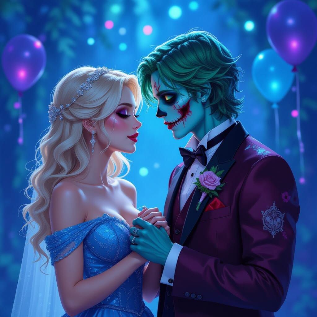 Zombie Couple's Romantic Gaze in Dreamlike Fantasy Art