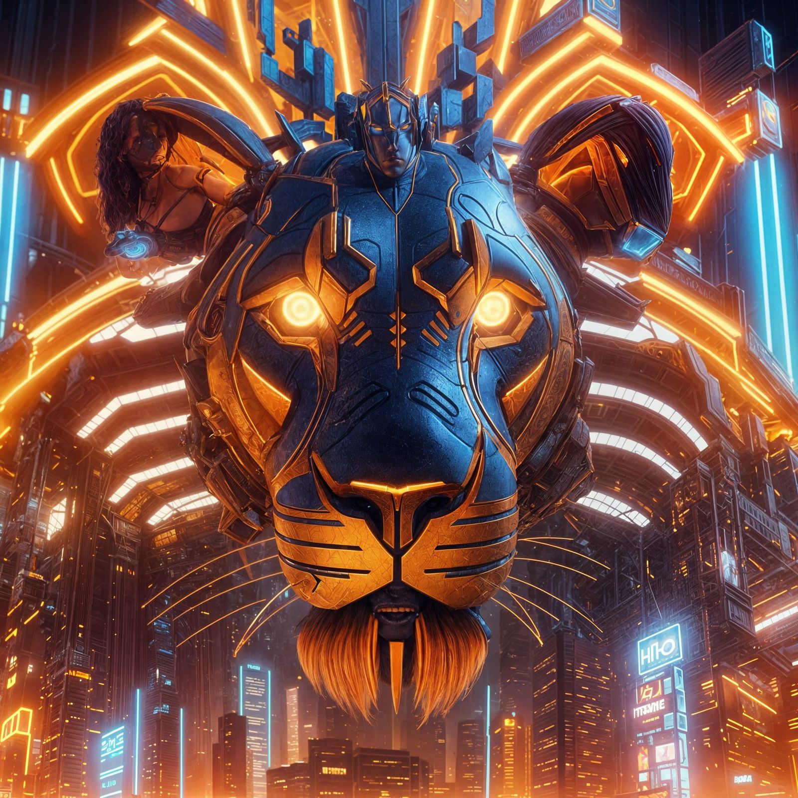 Futuristic Lion-Human Hybrid in Detailed Matte Painting