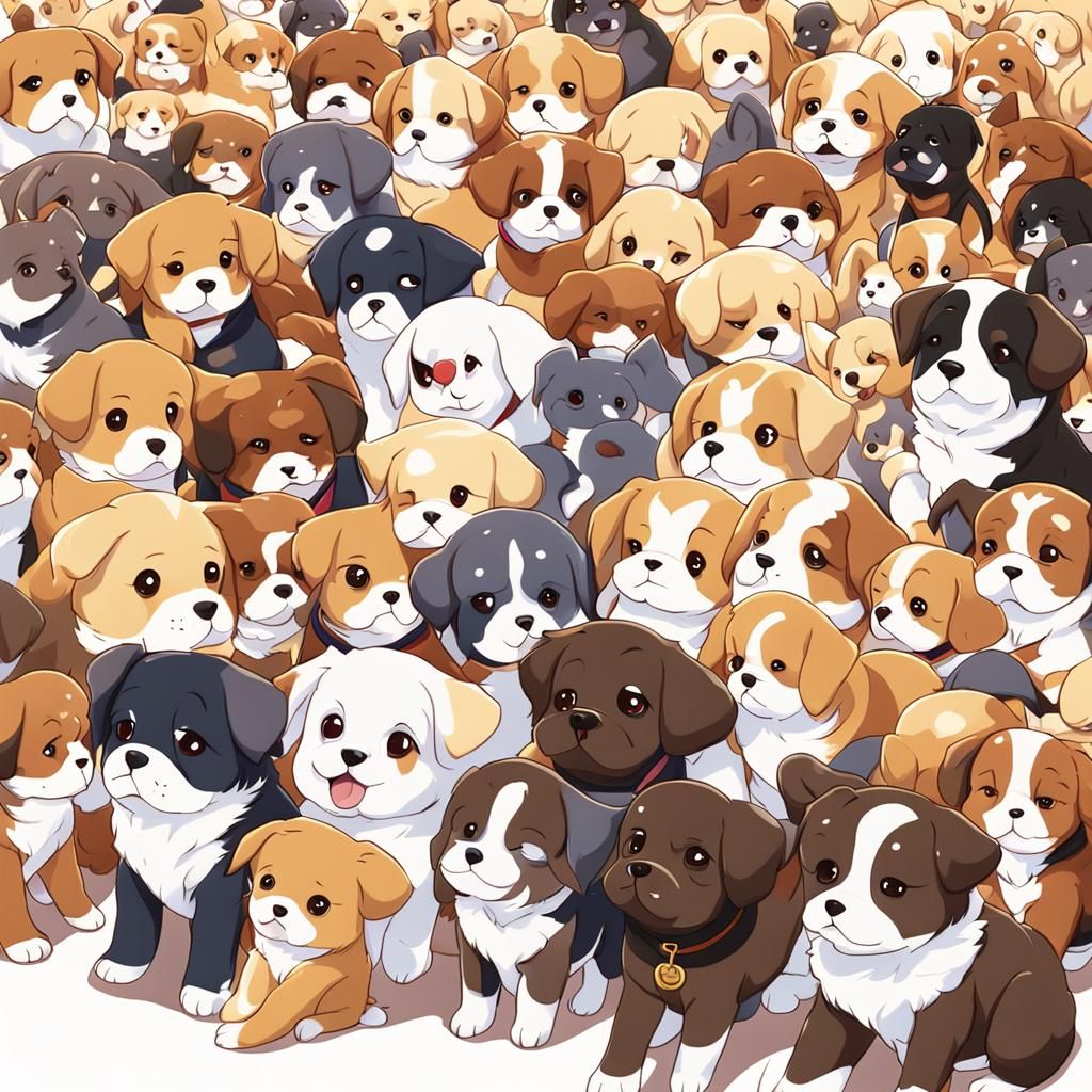 Anime Style Puppies in Japanese Manga Art