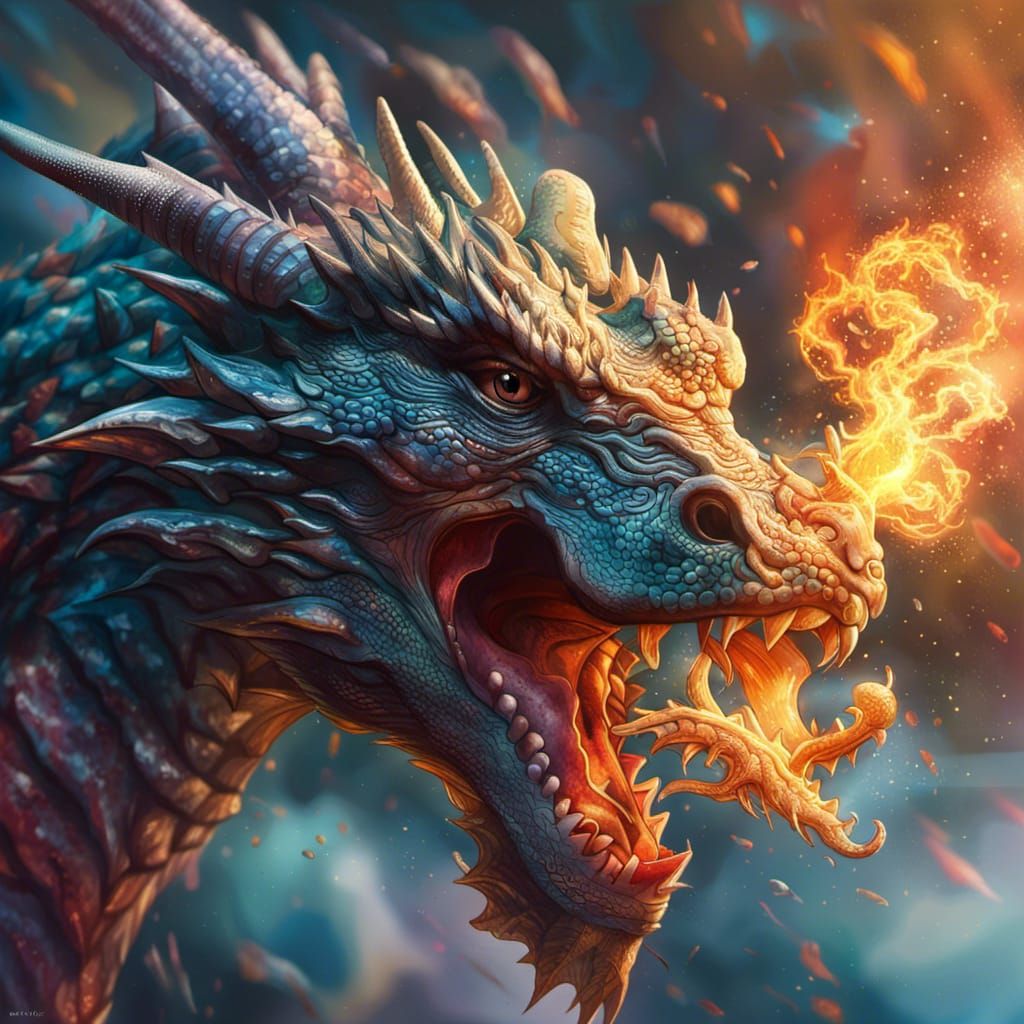 Hyperrealistic Dragon Eats the World in Splash Art