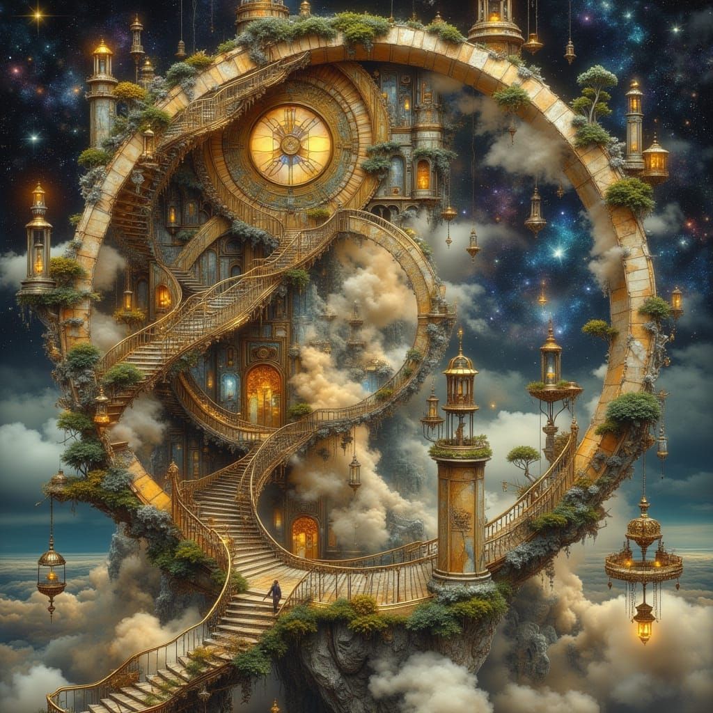 Clockpunk Tower Dreamscape in Art Deco Style