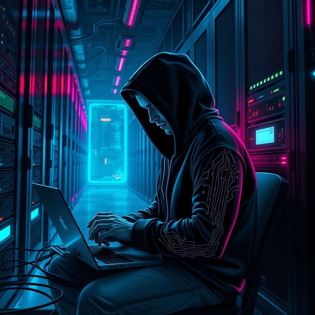 Hacker Uploads Malware in Neon Server Room