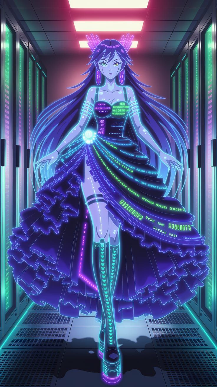 Cyber Goddess Radiates Digital Beauty in Anime Style