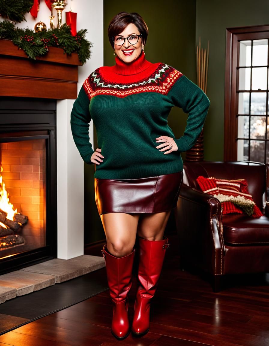 Curvy Woman Dancing in Living Room, Pop Art Style