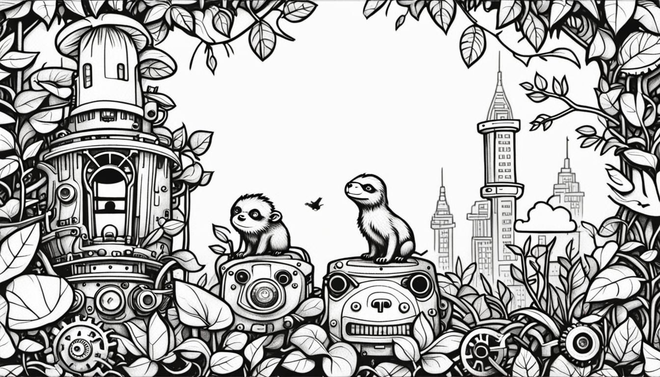 Steampunk Engine with Jungle Animals in Sci-Fi Manga Style