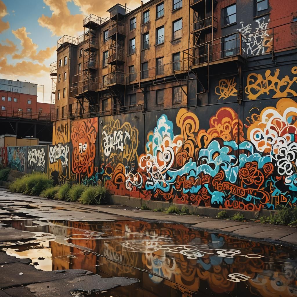 Vibrant Street Art in Industrial Landscape: Shepard Fairey S...