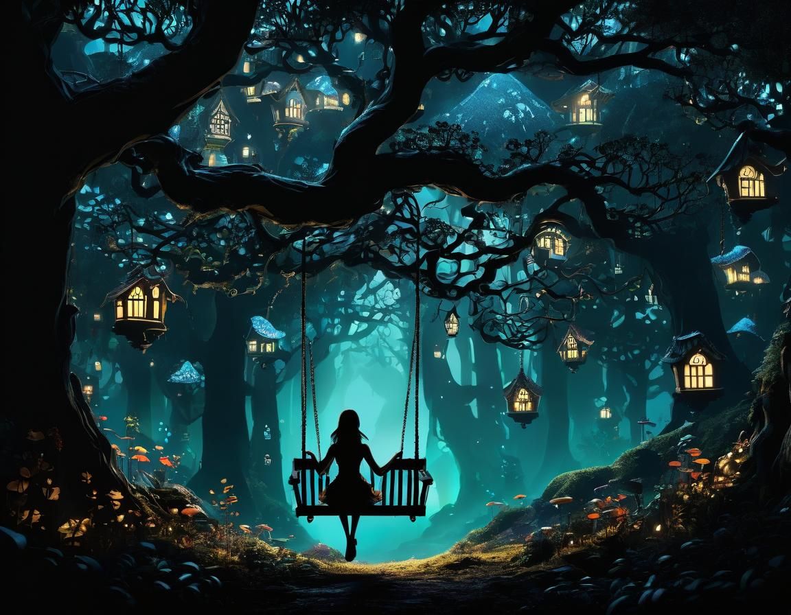 Fairy Village: Double Exposure Silhouette 2D Art