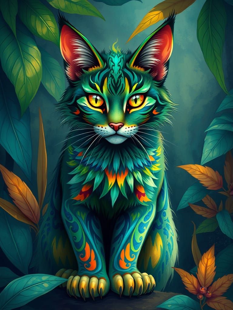 Exotic Tabaxi in Vibrant Tropical Landscape