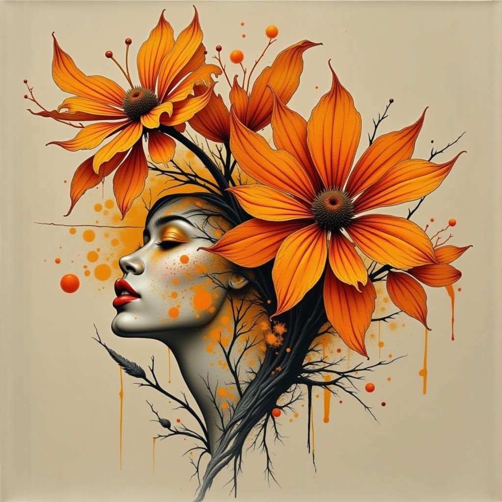 Orange Beauty in Textured Collage Style