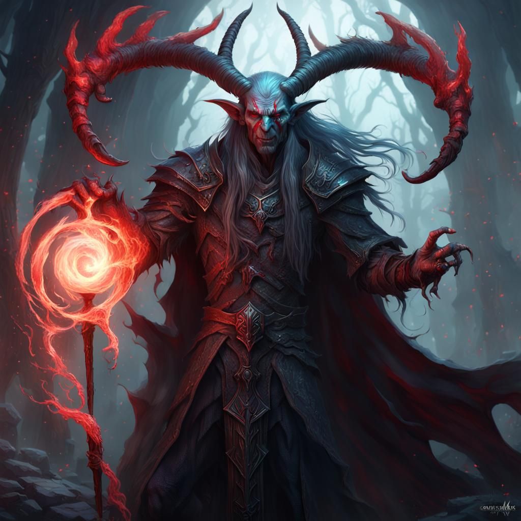 Elf Lich with Red Magic Essence in Dark Fantasy Style