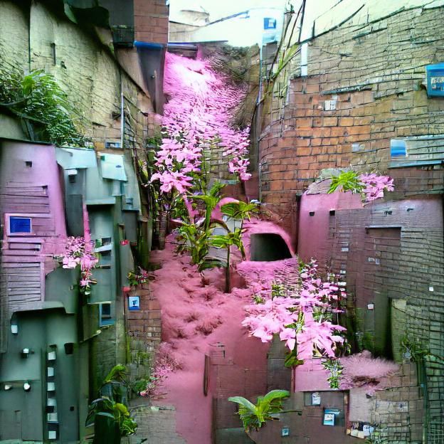 Pink Garden Oasis in Urban Alleyway