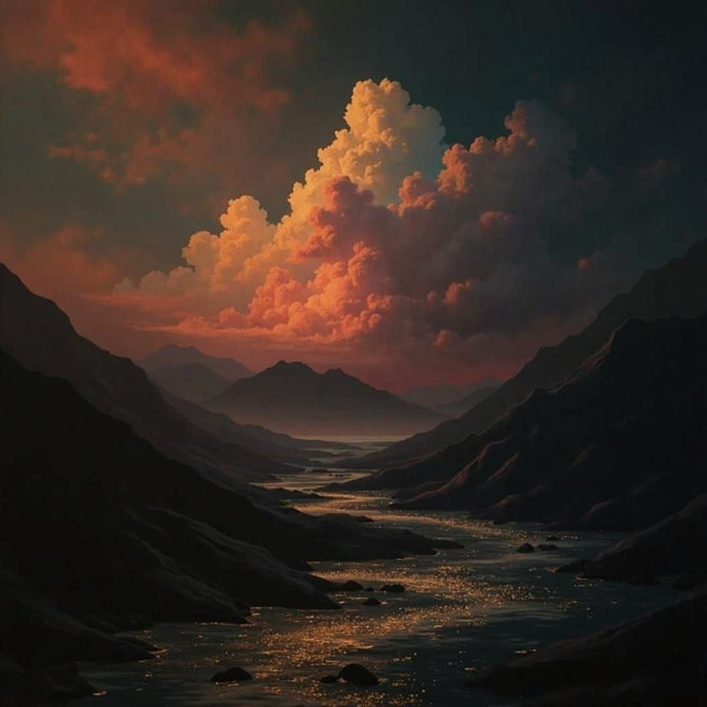 Dreamlike Amoeboid Landscape Painting with Pink, Blue, White...