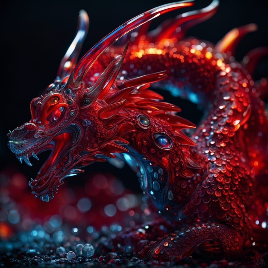 Glass Dragon Figurine in Klimt-Inspired Digital Art