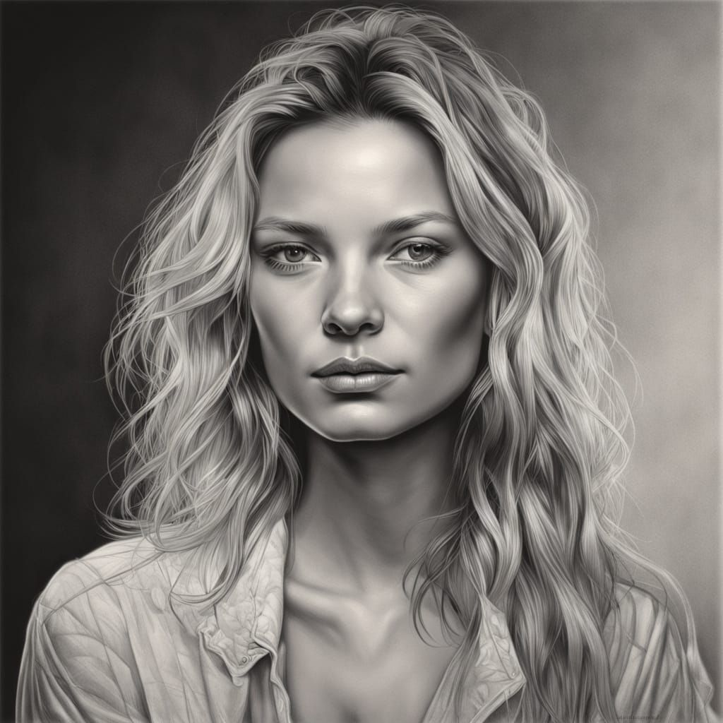 Kate Moss in Expressive, High-Contrast Portrait Drawing