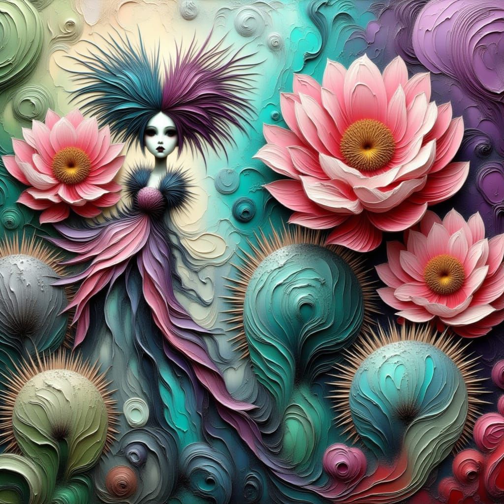 <lora:LanternDoll:1.0> abstract acrylic pouring featuring vi...