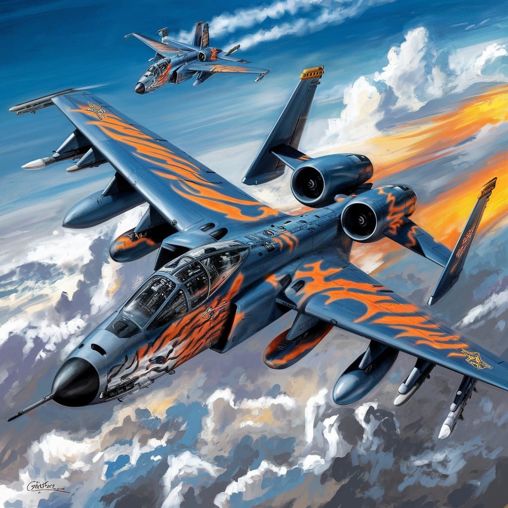 A-10 Jet with Flying Tigers Art Soars in 80s Airbrush Style