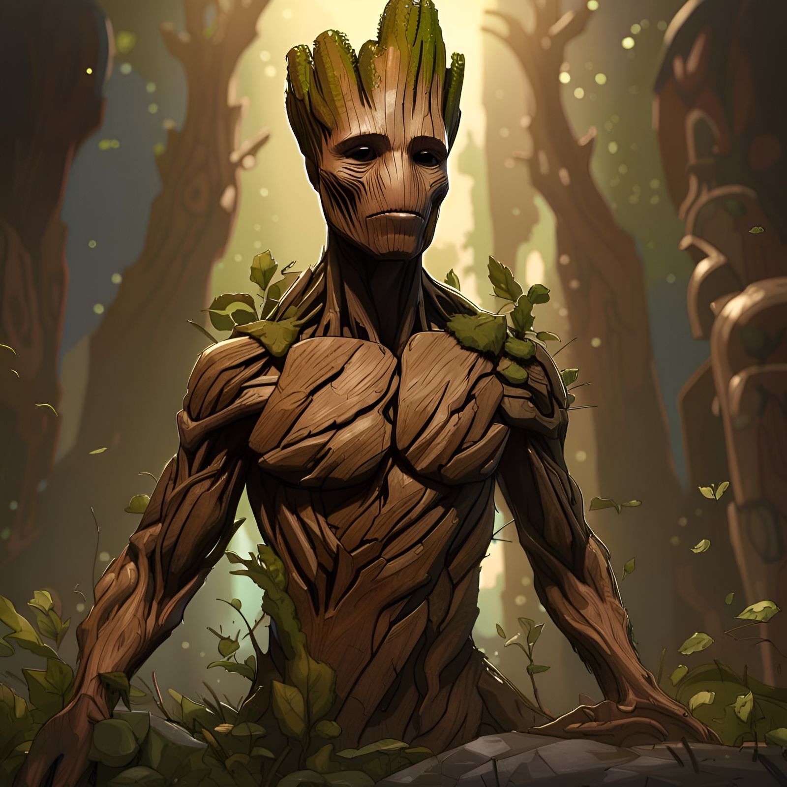 Detailed Groot Portrait in Dynamic Lighting