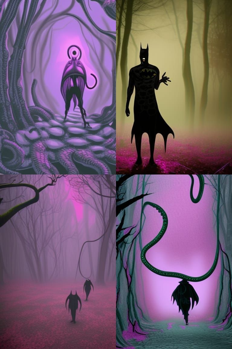Eldritch Zombie Batman in Ethereal Horror Forest