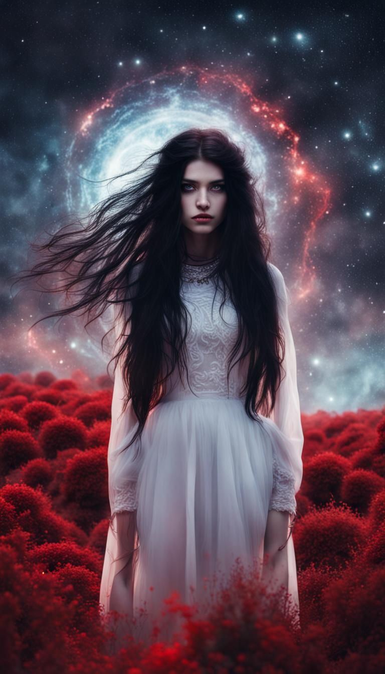 Enchanting Cosmic Lovecraftian Girl on Cosmic Landscape