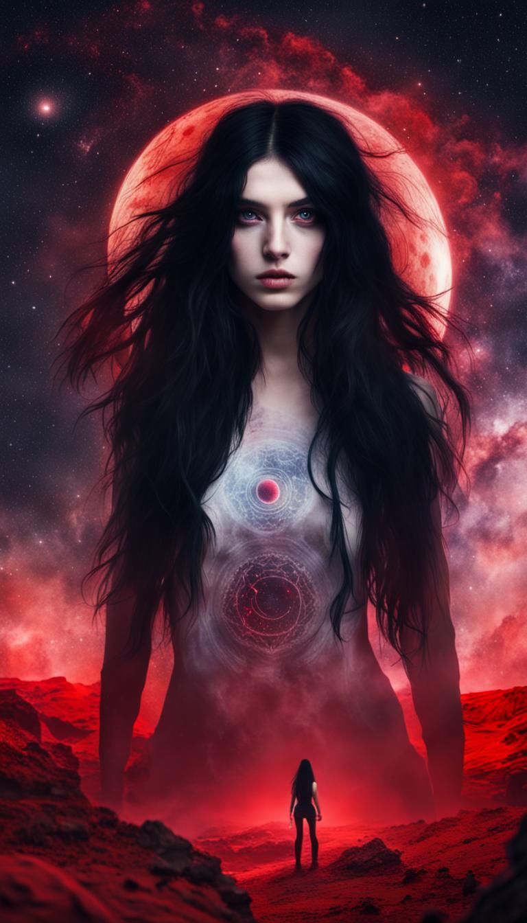 Enchanting Cosmic Lovecraftian Girl in a Landscape