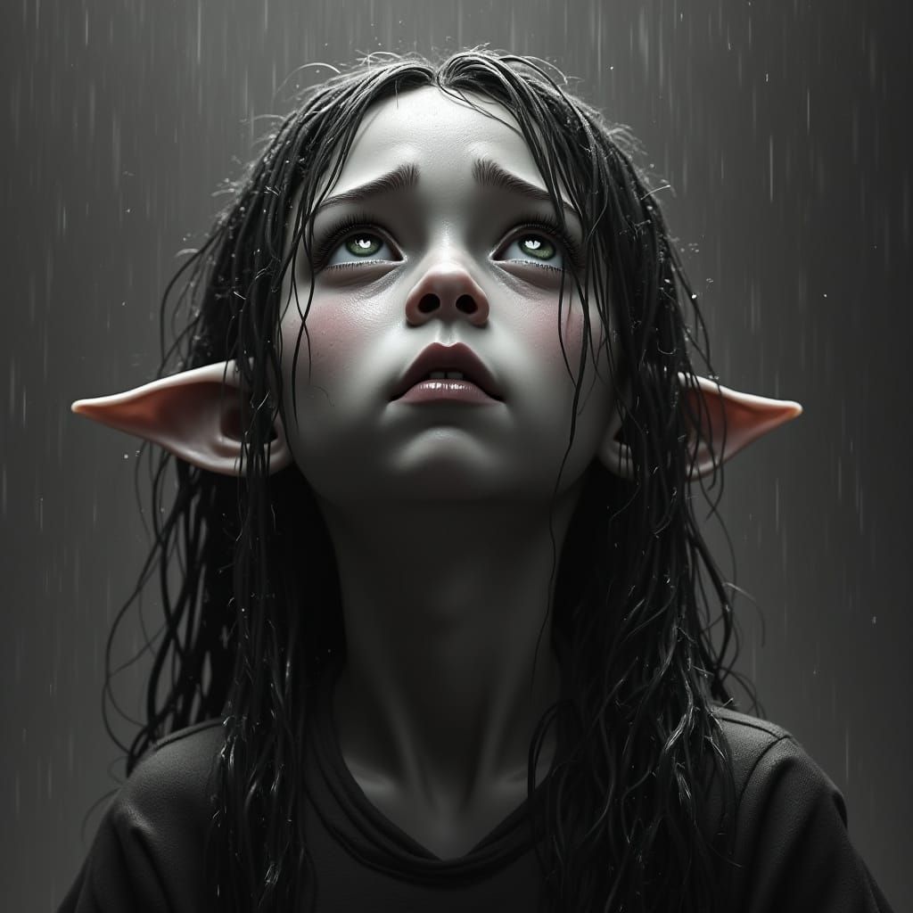 Wistful Ogre in Dramatic Black and White Painting