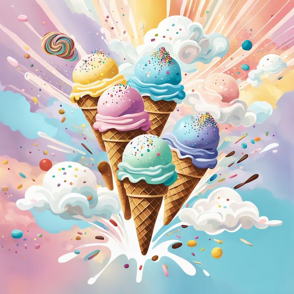 Floating Ice Cream Dreamscape in Vector Art Style