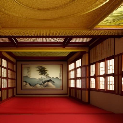 Chinese Dojo with Silk Partition, Digital Matte Painting
