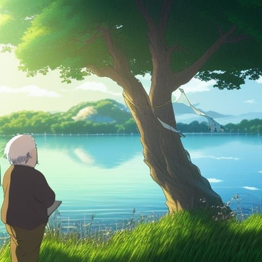 Old Man Under Tree: Studio Ghibli Anime Visual