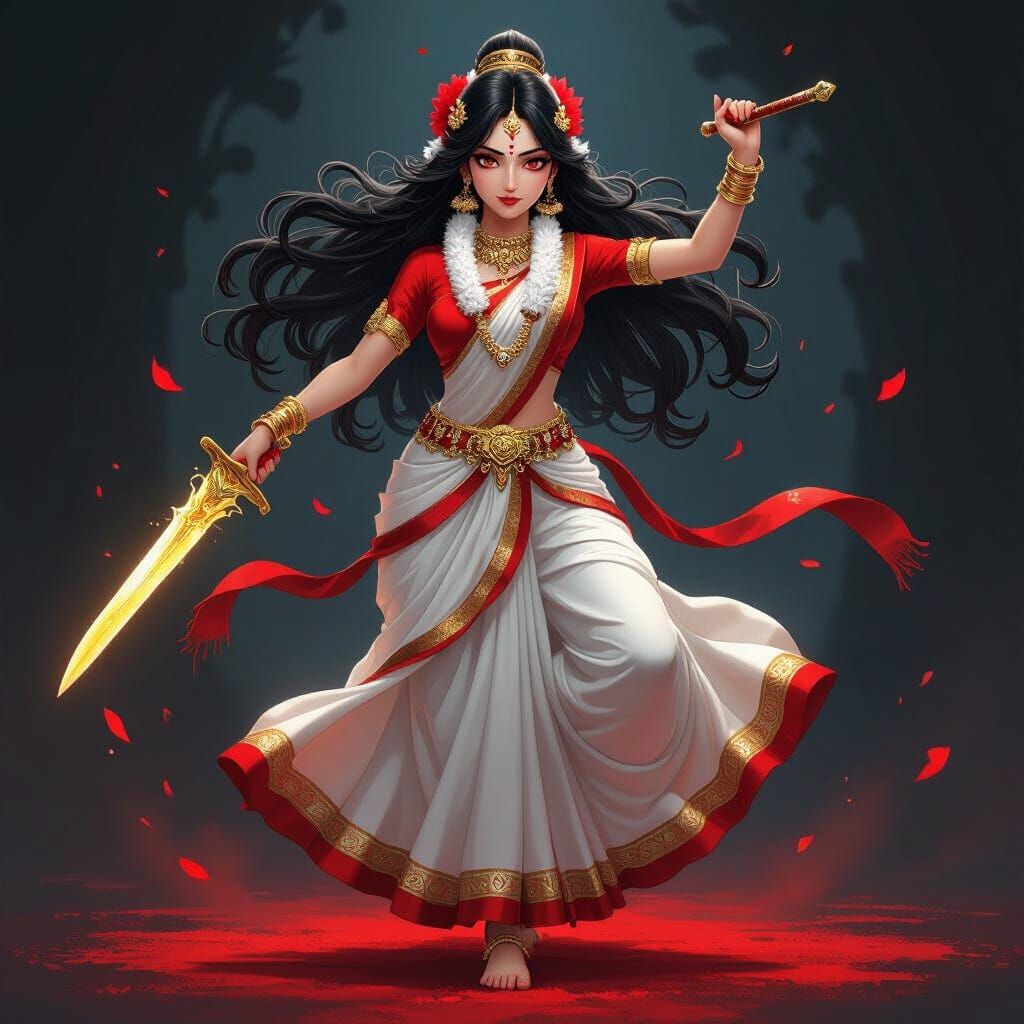 Goddess Kali Divine Dance in Anime Style