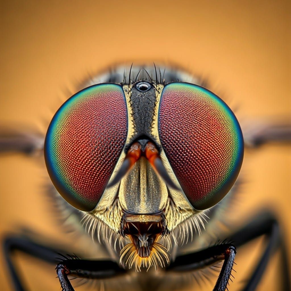 Extreme Macro: Iridescent Fly Eyes in Golden Light