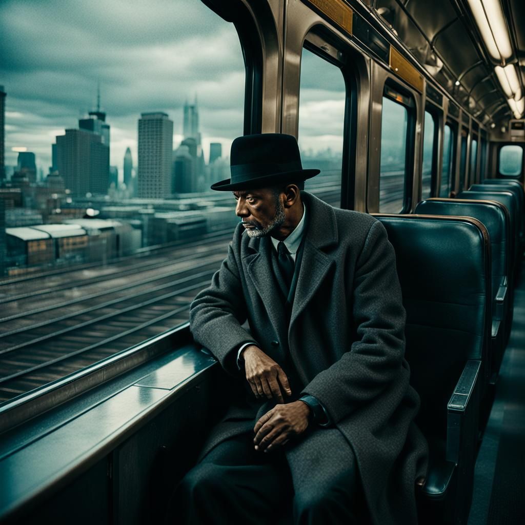 Moody Cityscape View from Train in Cinematic Style