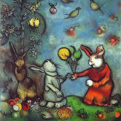 Rabbits Praying: Evocative Art Inspired by Chagall & Rembran...