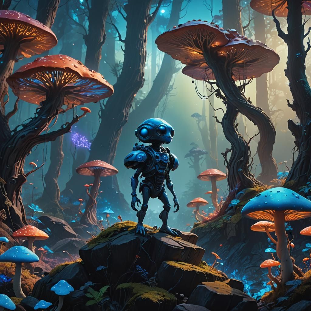 Electric Blue Forest Alien, Fantasy Concept Art