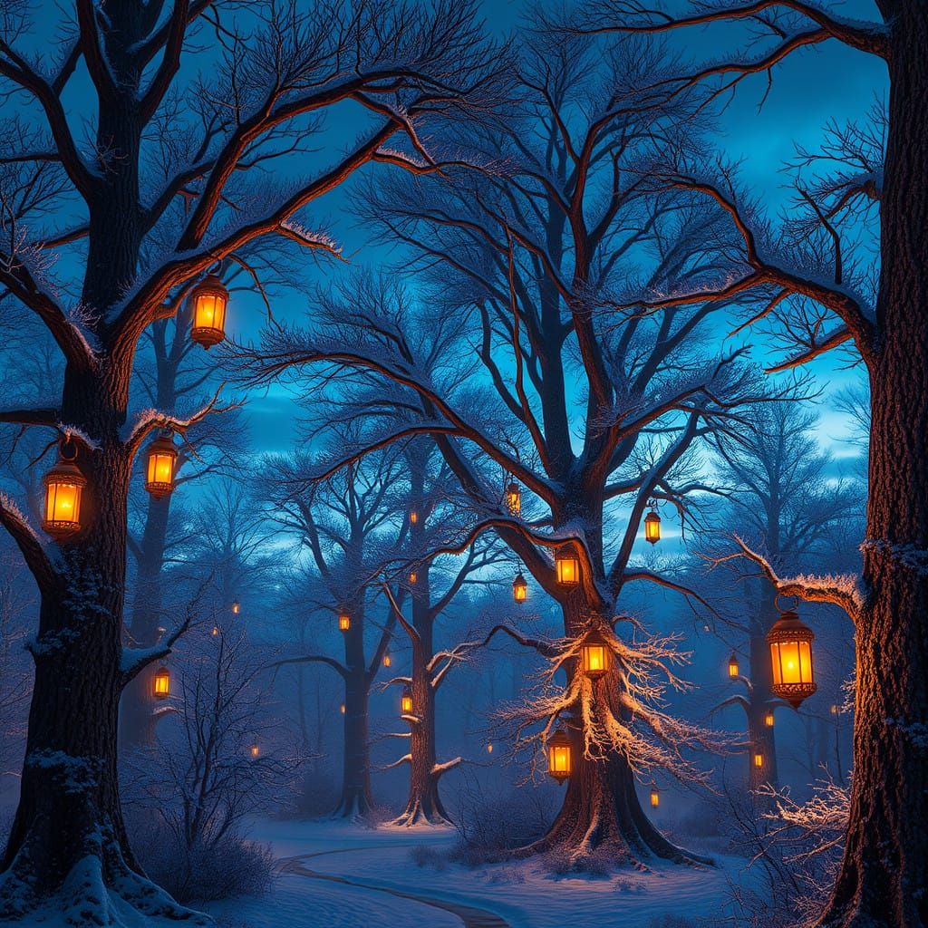 Mystical Winter Solstice Forest in a Dreamlike Atmosphere