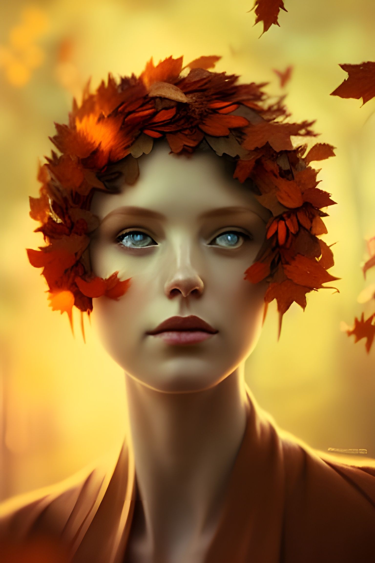Ginger Haired Woman in Autumn Wreath: Art Nouveau Portrait