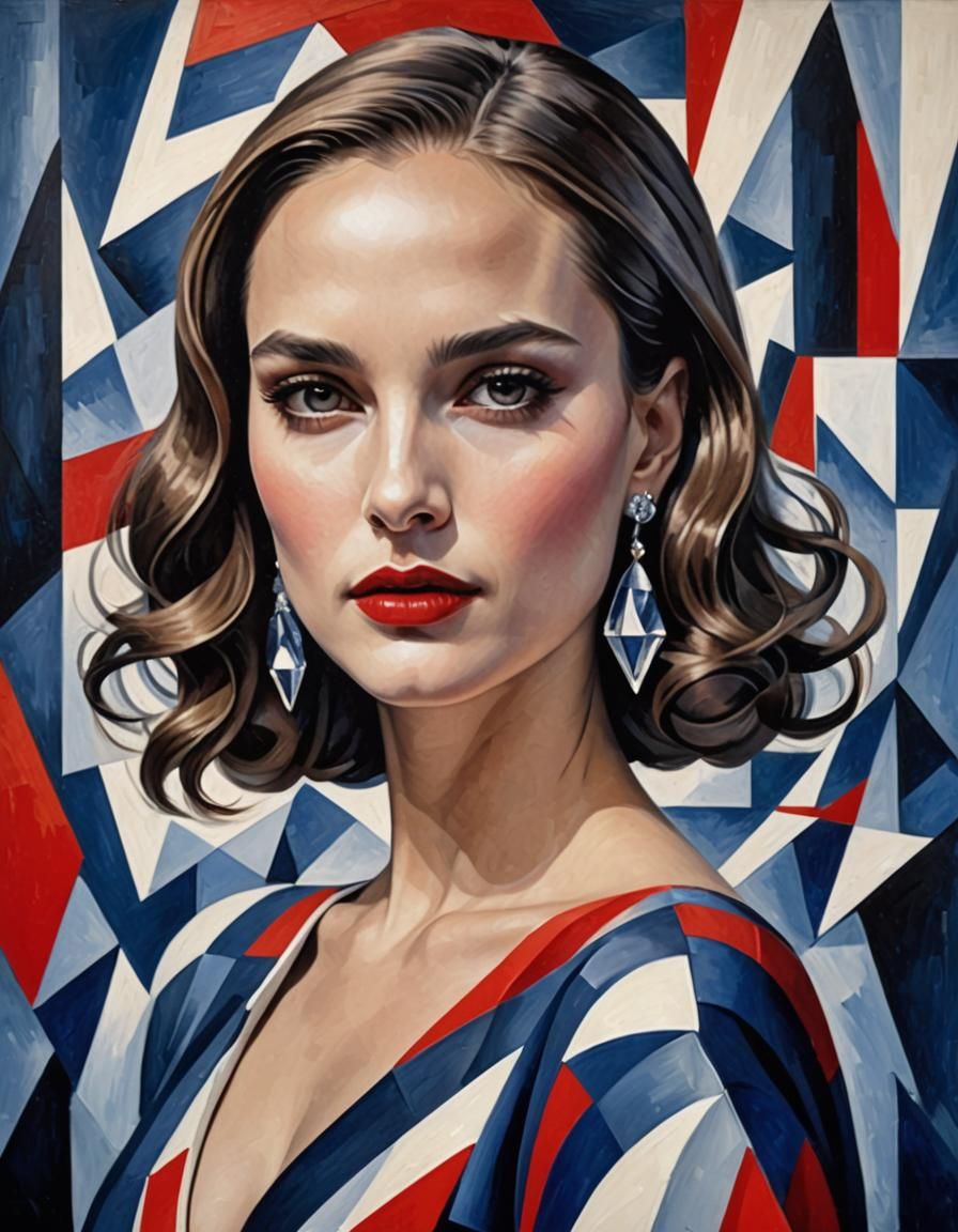 Elegant Portrait in Cubist Oil Painting Style