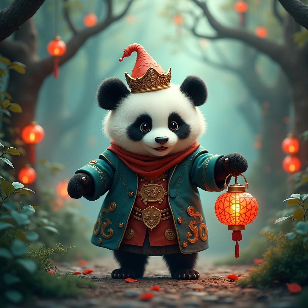 Mystical Panda Fortune Seeker in Fantasy Forest