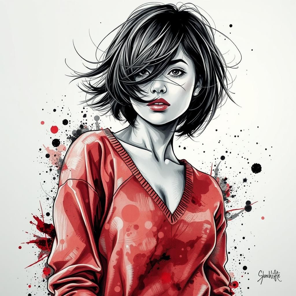 Seductive Woman in Impasto Splatter Painting