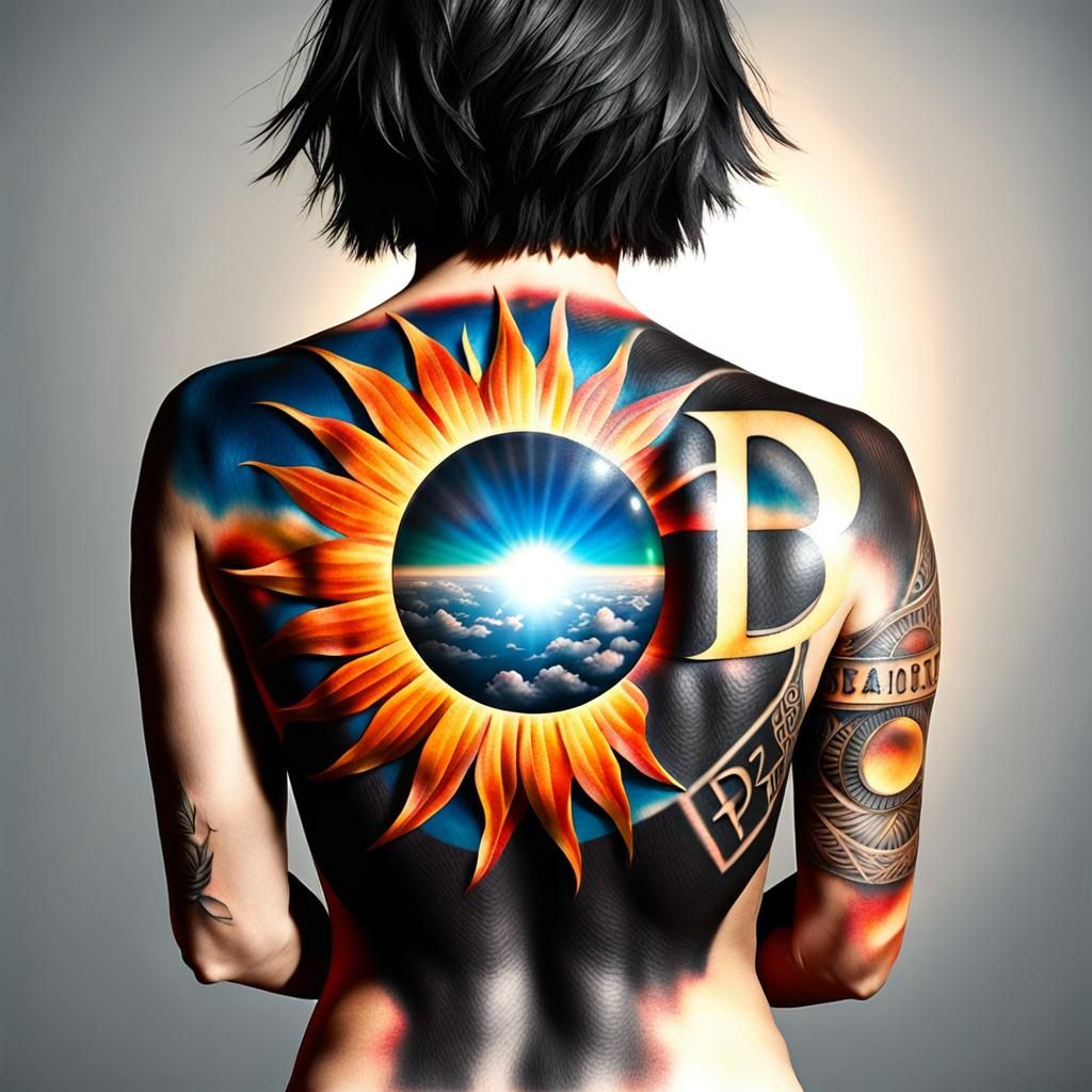 3D Sun Tattoo with Letter D