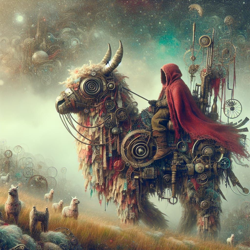 Steampunk Llama Rider in Dreamscape