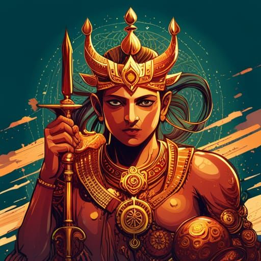 Hindu God in Battlefield: Digital Art Illustration