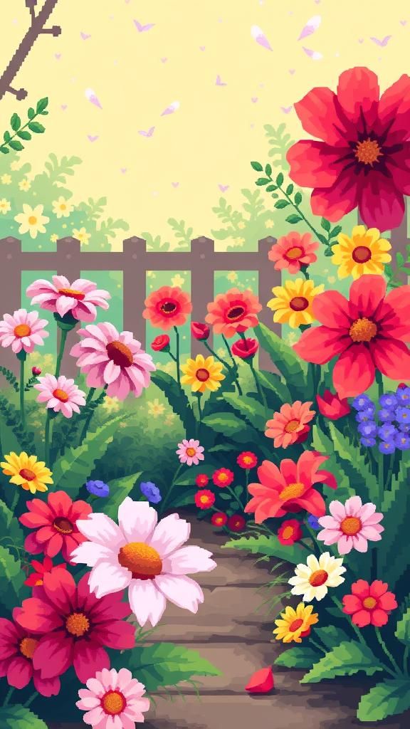 Pixel Art Flower Garden Illustration