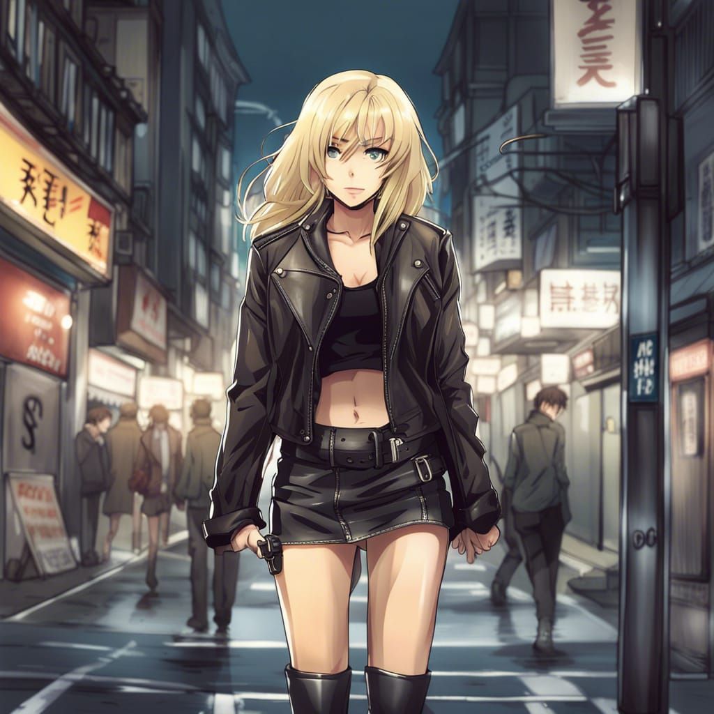 Anime Style Woman Walking on Street