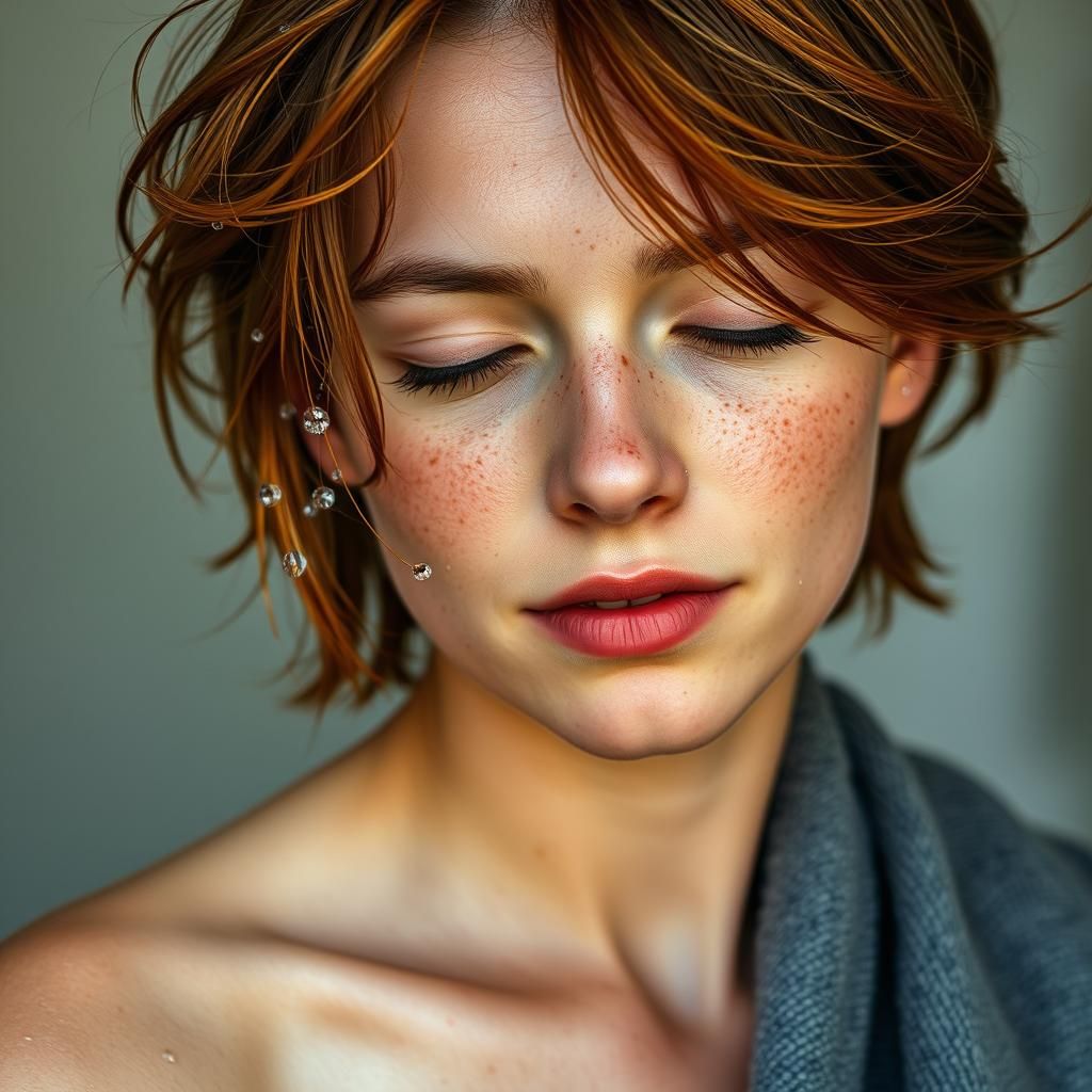 Freckled Beauty Shakes Her Wet Hair