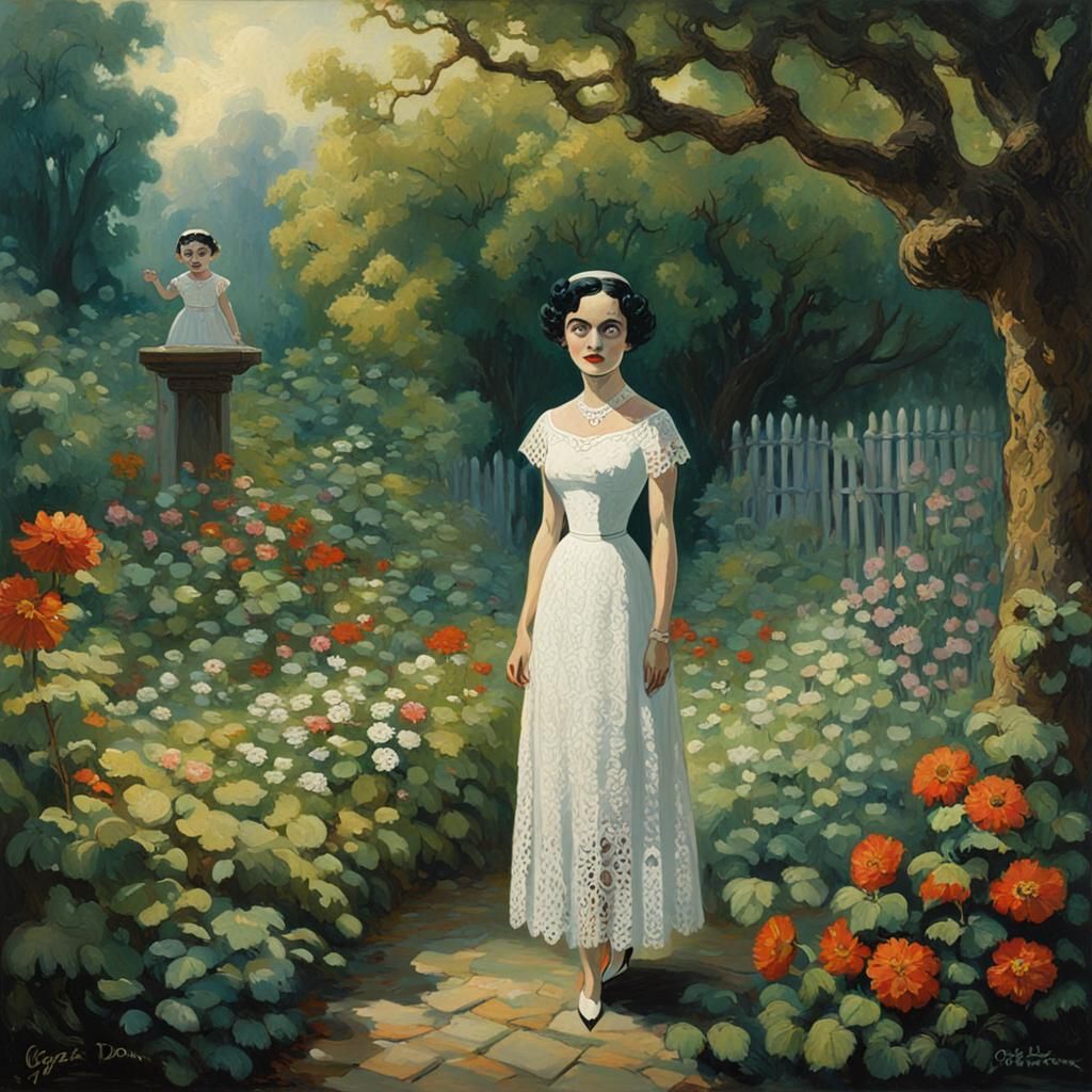 Betty Boop in Garden, Horror Oil Painting