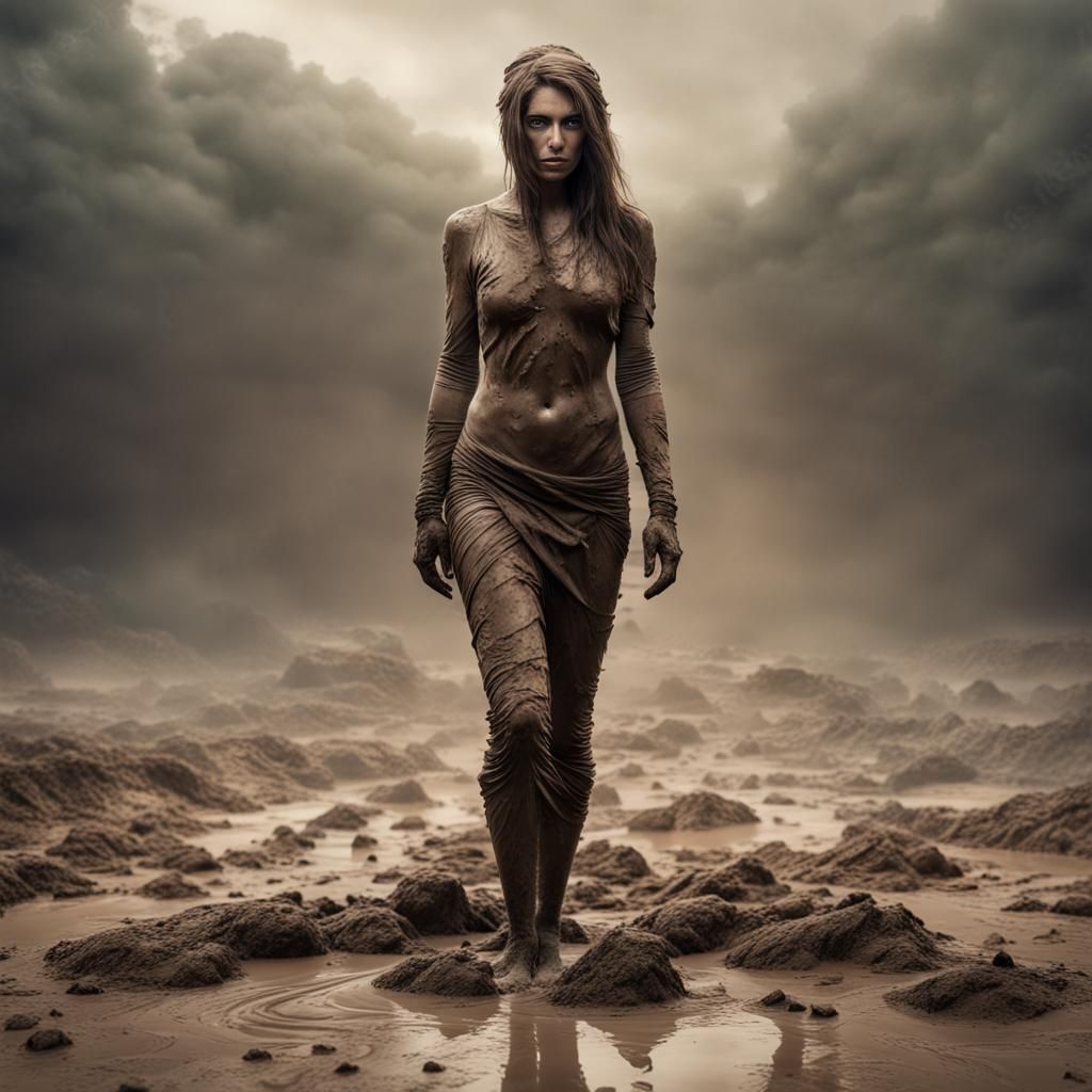 Woman Covered in Mud: Detailed Digital Matte Painting