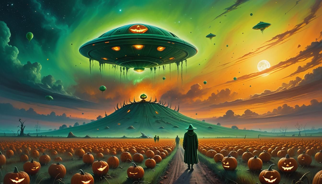Alien Jack-o'-Lantern Unveiled: A Surreal Nebula Dream