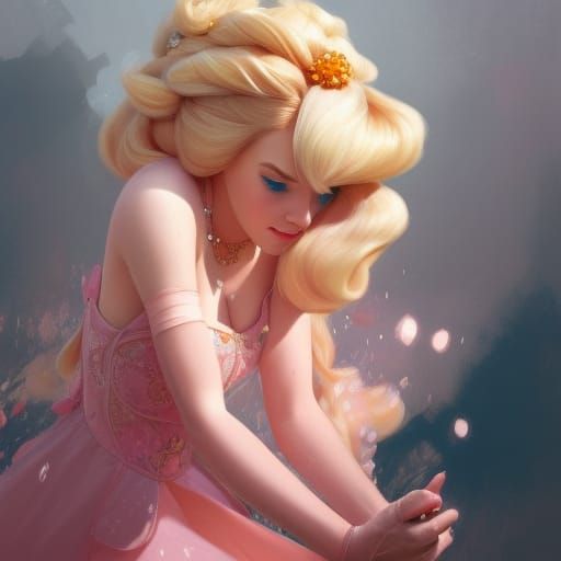 Princess Peach Portrait in Pixar Style, Detailed Art