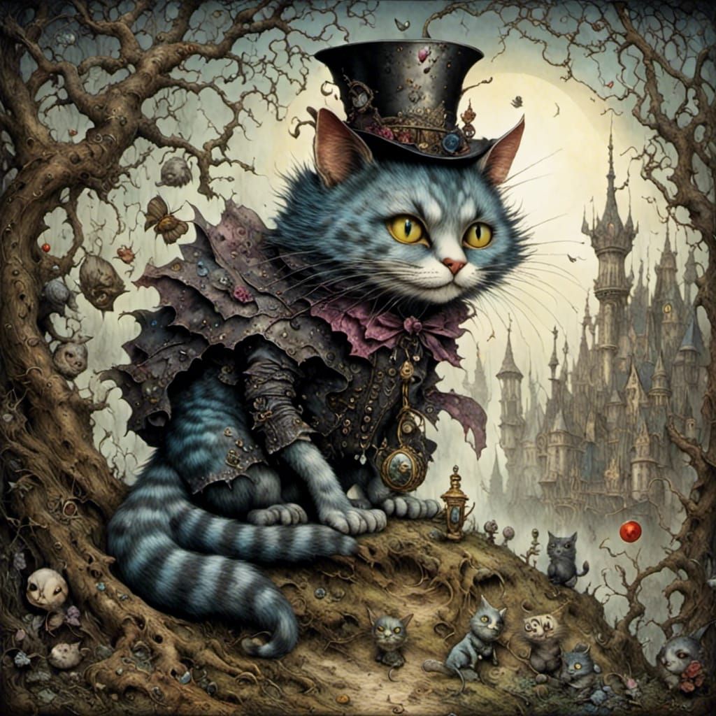 Two-Tailed Cheshire Cat in Grim Creature Style